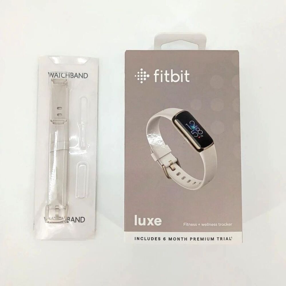 Fitbit Luxe FB422 Fitness Tracker Soft Gold Brown Band + NEW cream Band